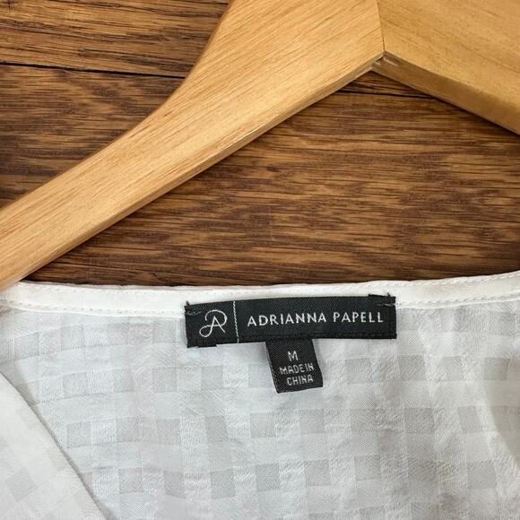 Adrianna Papell White Checkered Sheer V-Neck Blouse - Picture 4 of 7